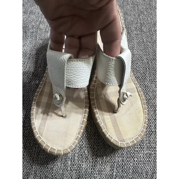 Burberry Women's Cream Leather Burberry Print Thong Espadrilles Wedge Sandal 40 - Picture 7 of 7